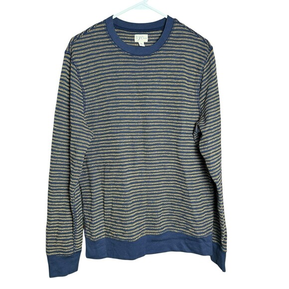 J.Crew Long-Sleeve Textured Sweater-Tee in Navy Gold Stripe US Men's Medium M - Picture 2 of 12